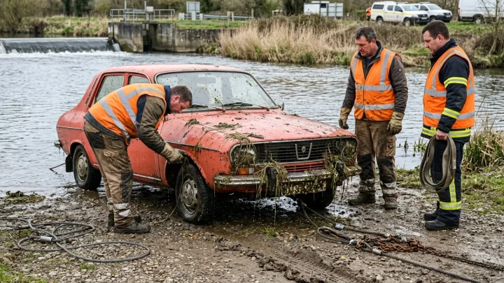 Rekonstruktion des im Lech versenkten roten BMW 316 Typ E21