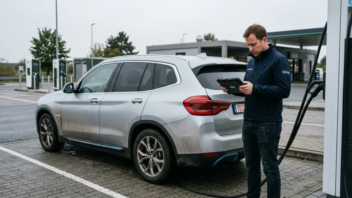 BMW iX3 Elektro-SUV der Neuen Klasse bei der Fahrt auf einer Landstraße