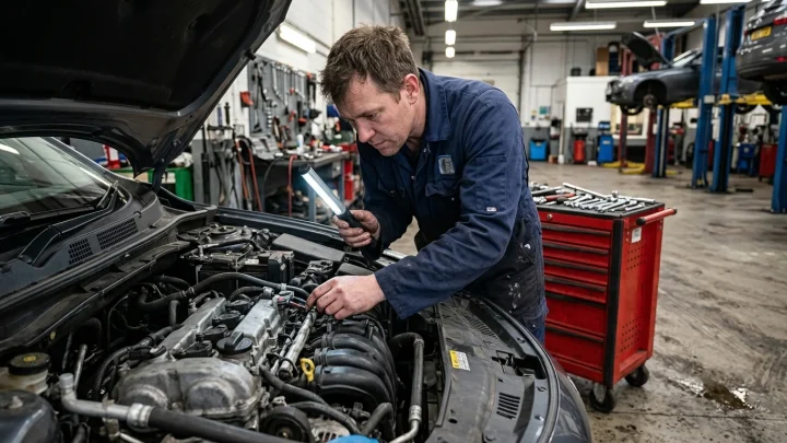 Nahaufnahme der Einlassventile und des Zylinderkopfs eines modernen Benzinmotors