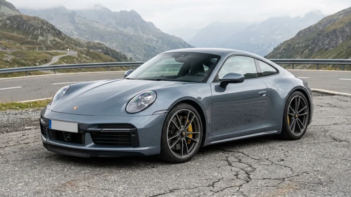 Porsche 911 Sportwagen auf kurviger Landstraße