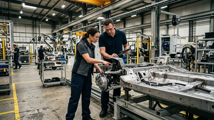 Moderne Fahrzeuge des Volkswagen-Konzerns auf einer Produktionslinie