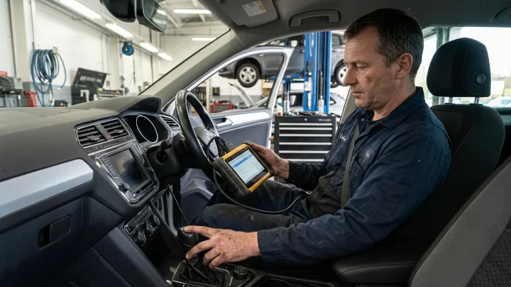 Schalthebel eines VW Tiguan mit Direktschaltgetriebe DSG im Innenraum